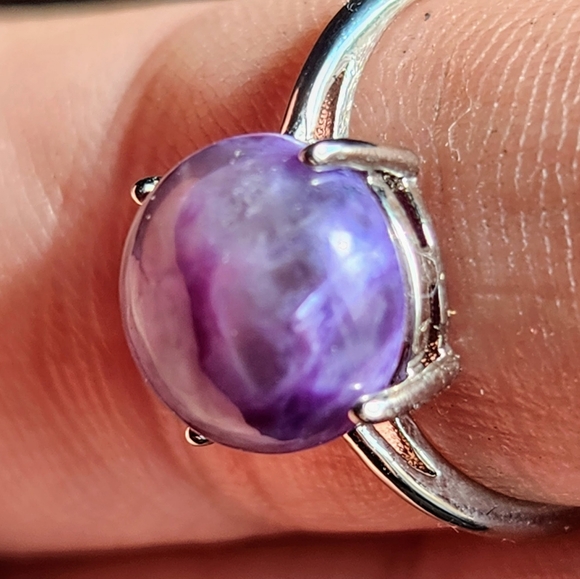 Natural Charoite 925 Sterling Silver Adjustable Crystal Ring - Picture 3 of 6